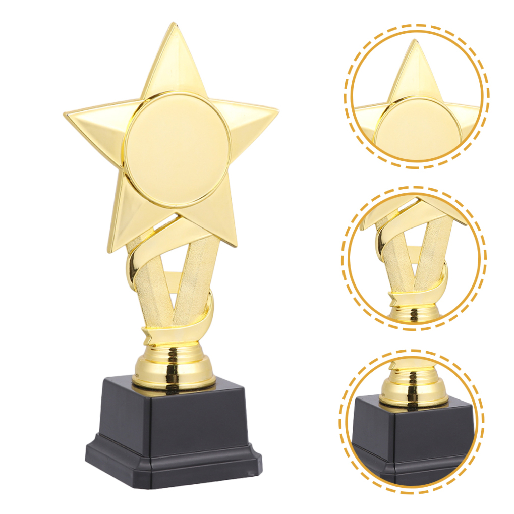 OUNONA 2Pcs Golden Plastic Star Trophies Party Award Trophies for Football Soccer Winners Celebration