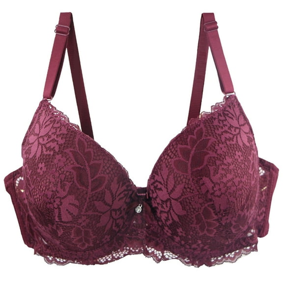 Karight Women's Lace Bras Push Up Solid Color Soft Everyday Padding Classic Underwire Lift Up Bra