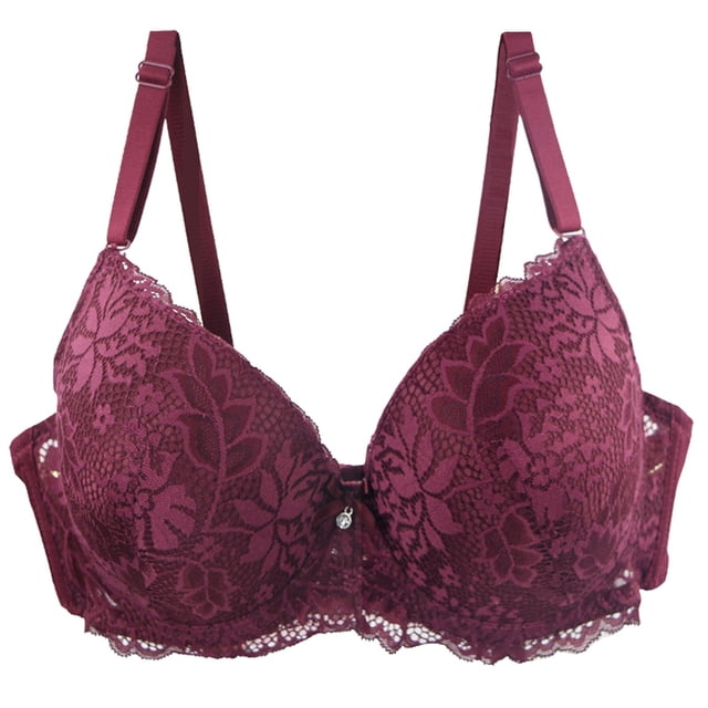 Karight Women's Lace Bras Push Up Solid Color Soft Everyday Padding Classic Underwire Lift Up Bra
