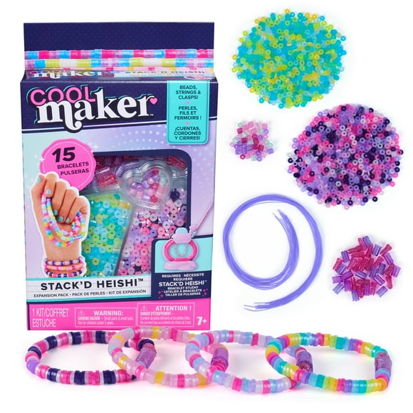 Cool Maker, Stack'd Heishi, pack de perles, coffret de fabrication de bracelets comprenant plus de 1 300 perles pour bracelets, permet de créer 15 bracelets, activités artistiques et manuelles pour le