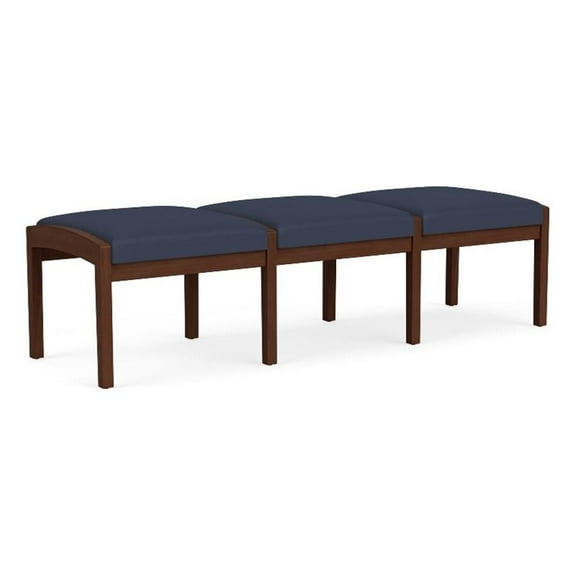 Lenox Wood Reception Waiting Room 18" 3-Seat Bench / Walnut Wood / Blue