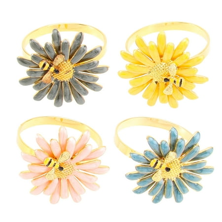 

4pcs Napkin Rings Napkin Buckles Bee Flowers Shape Design Zinc Alloy for Dining Table (Mixed Color)