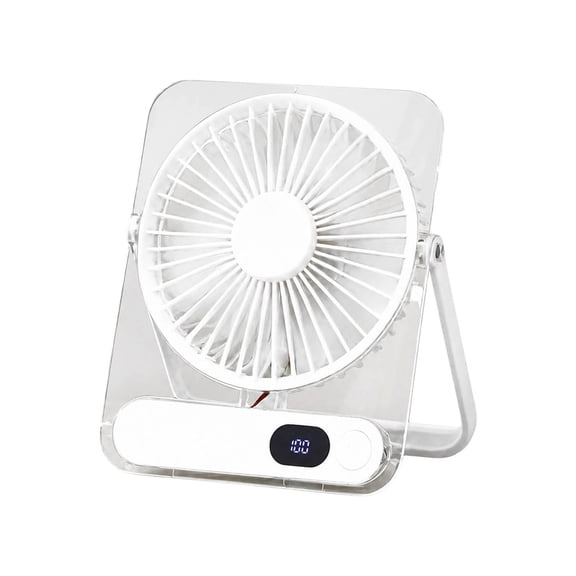 Rechargeable Thin Transparent Desktop Fan 5 Speed Silent USB Card Fan LED Display Portable Hanging Standing Fan White