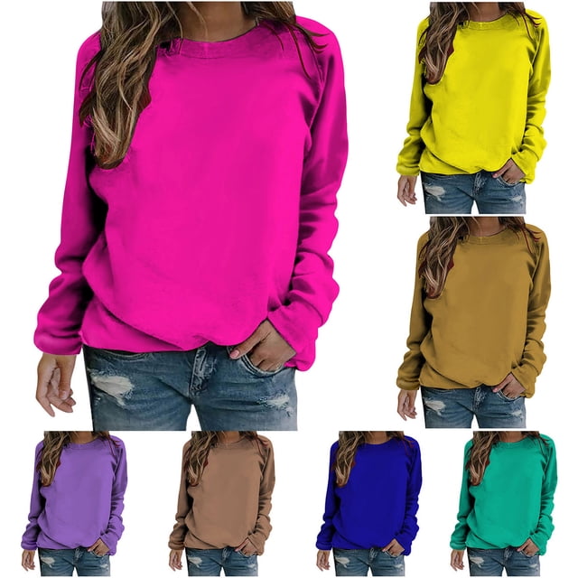 CFLVAEK Chandails en Molleton pour Femmes Tendance Raglan Col Rond Chandail en Molleton Couleur Unie Manches Longues Chandail Ample Tenues d'Automne Café m