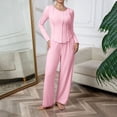thumbnail image 5 of sdhkgrrt Women's 2 Piece Pajama Set Round Neck Long Sleeve Pullover Wide Leg Pants Fall Winter Casual Tracksuit Soft Stretchy Comfy Matching Lounge Outfit, Pink XL, 5 of 6