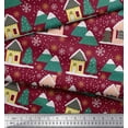 thumbnail image 3 of Soimoi Red Velvet Fabric House & Mountain Nature Decor Fabric Printed Yard 58 Inch Wide, 3 of 3