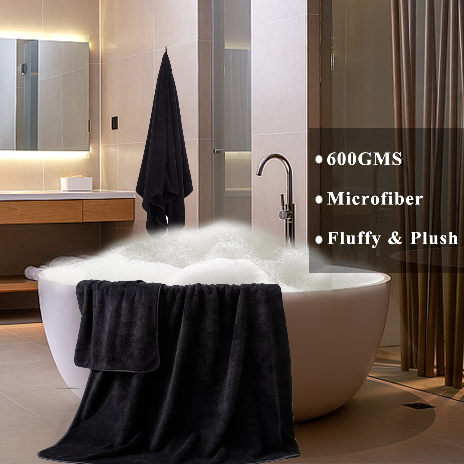 Smuge 8 Piece Oversized Bath Towel Set, Microfiber Ultra Soft Plush, 700 GSM Highly Absorbent Quick Dry Luxurious Bath Sheets Towels for Bathroom Hotel(Black)