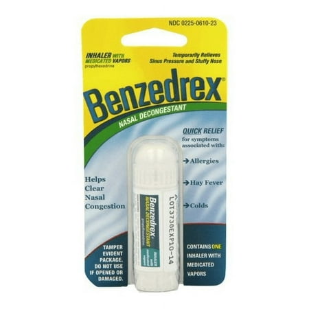 Benzedrex Nasal Decongestant Inhaler, Medicated Nasal Vapor Inhaler, 1 Count (pack of 4)