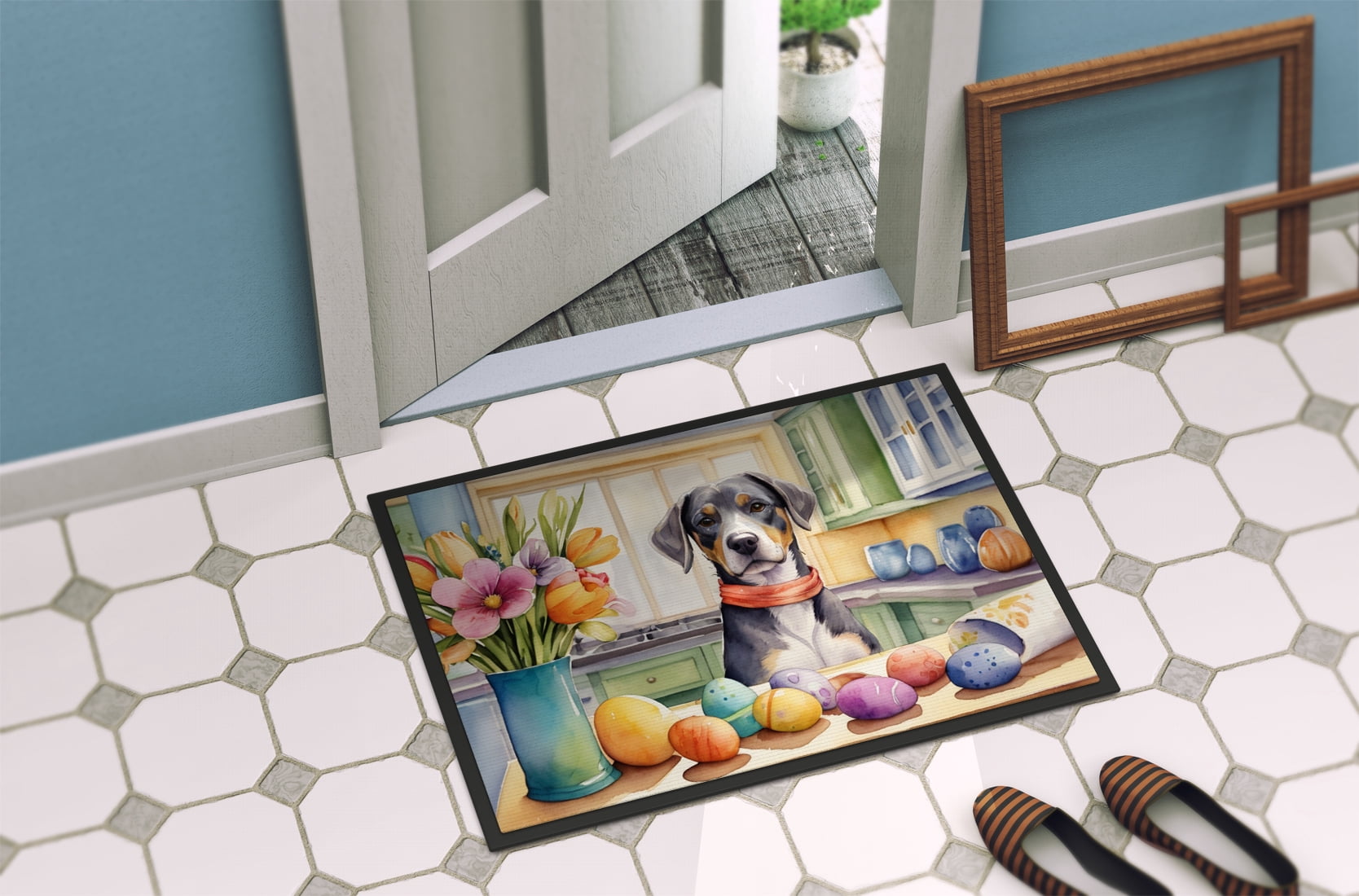 Decorating Easter Yorkshire Terrier Doormat