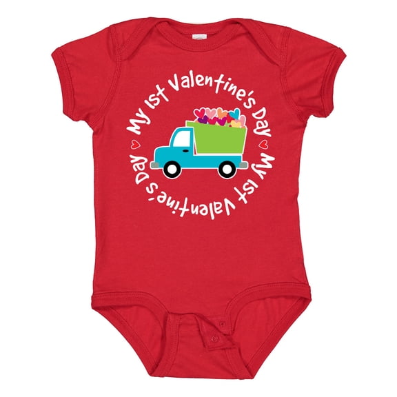 Inktastic 1st Valentines Day Boys Heart Truck Boys Baby Bodysuit