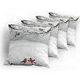 thumbnail image 5 of Ambesonne Winter Throw Pillow Cover 4 Pack, Wintertime Cartoon Birds, 24", Vermilion Grey Black, 5 of 7