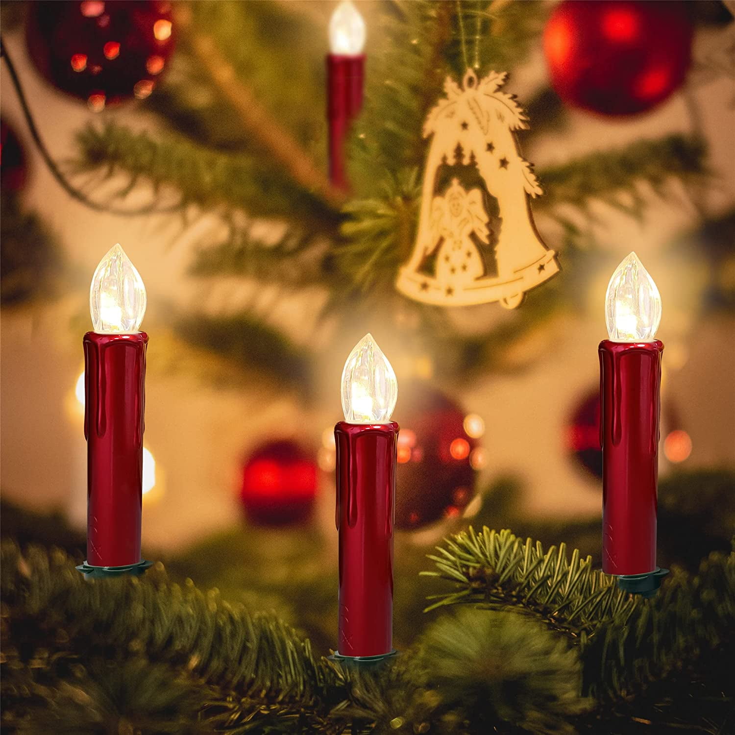 XINAOBAOLUO 4inches Red Short Candlesticks LED Taper Candle, Remote Candle Sticks Flameless Candles with Clip Flickering Warm White Lights for Wedding Party Baroque Chandelier