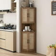 thumbnail image 4 of Tall Corner Cabinet, 64.7" Rattan Corner Storage Cabinet with 4 Doors and 5 Storage Shelves, Farmhouse Space Saver, Boho Shelf for Living Room, Kitchen, Bathroom, Office, 4 of 18