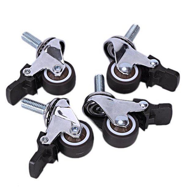 Mini ruedas pequeñas de 4 Uds., ruedas silenciosas Tpe de 1 pulgada M8x15mm con freno, ruedas universales para pieles