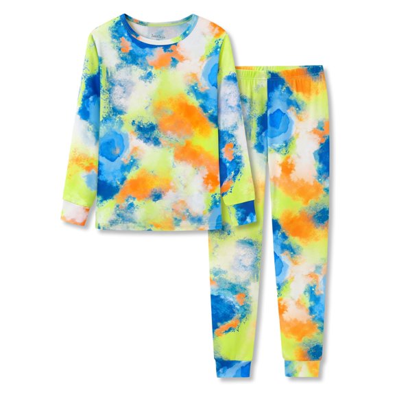 Beezizac Little Big Boys Pajamas Tie Dye Blue & Yellow 2-PC Snug-fit Comfy Long Sleeve PJ Set Kid Sleepwear Size 12