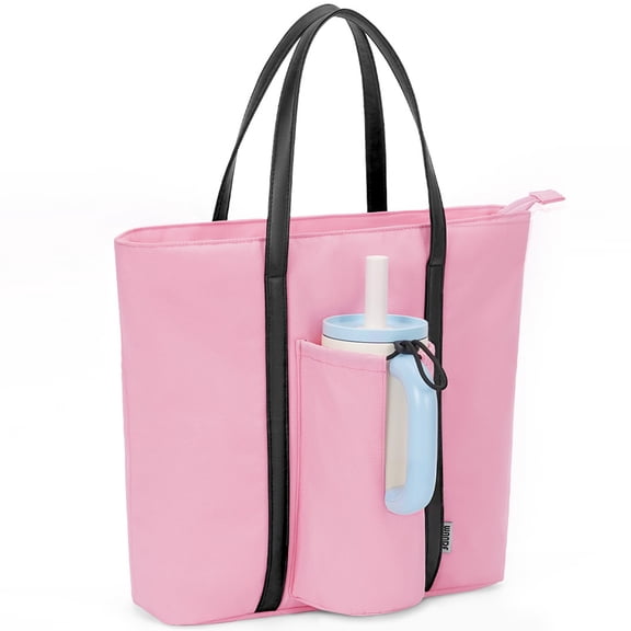Women's Tote Bag with Cup Holder, Work Tote Bags, Large Shoulder Bag, Handbag for School Travel Beach, 15L, Pink
