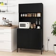 thumbnail image 2 of LOKO 64.5” Tall Kitchen Pantry Cabinet, Buffet Sideboard with Charging Station, Modern Wine Bar Cabinet with Wine Glass Rack, Kitchen Hutch Cupboard for Dining Room, Living Room (Black), 2 of 9