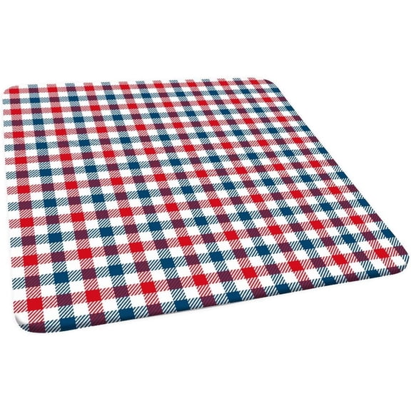 Checkered Square Fitted Polyester Tablecloths, Red Blue Checkered Elastic Edge Home Decor Table Cover, Waterproof Oil & Dust Proof Table Clothes for Garden Patio Picnic Use, Fits 34"x34" Table
