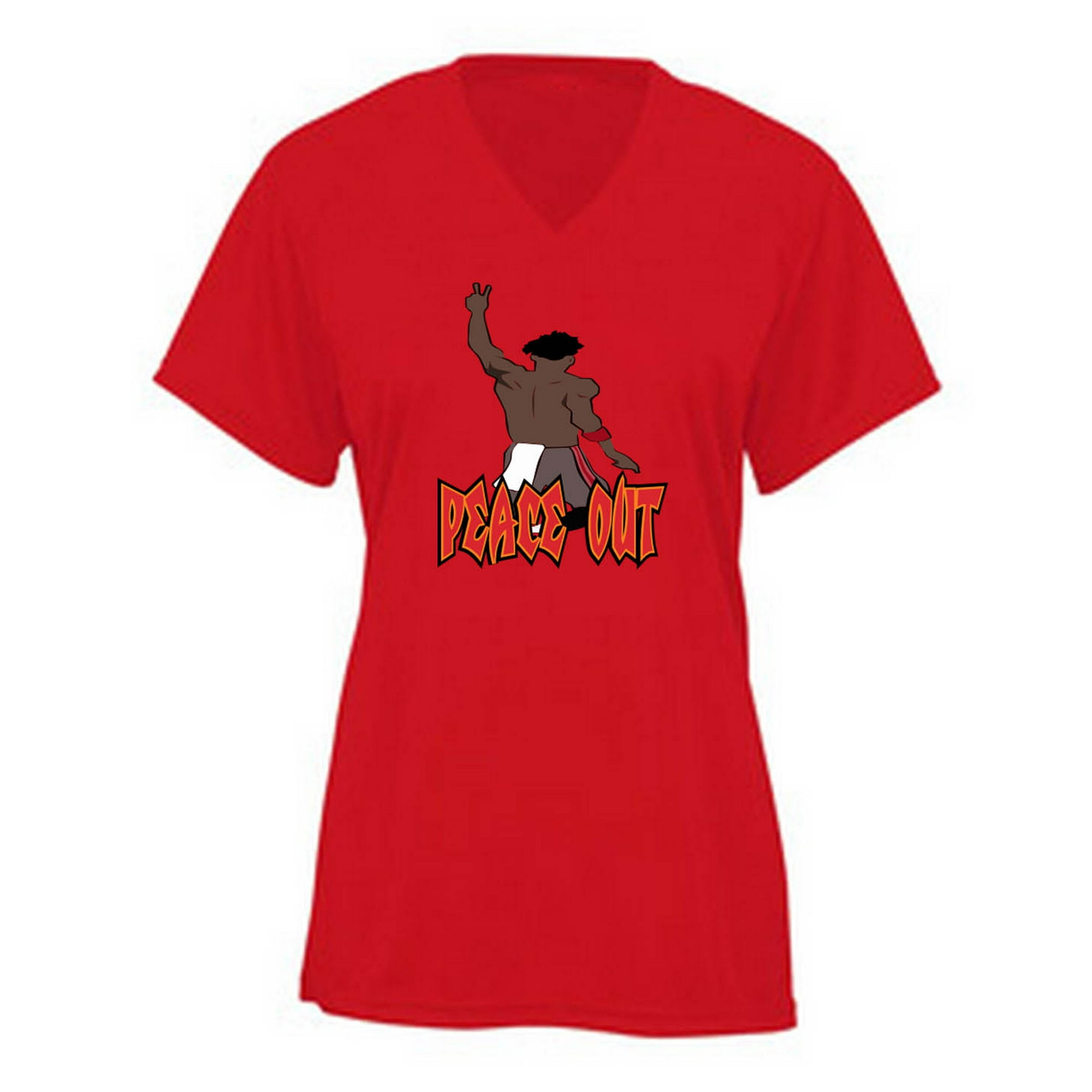 Shedd Shirts Red Antonio Brown Peace Out Bucs Buccaneers Ladies V-Neck T-Shirt Adult Medium, Women's