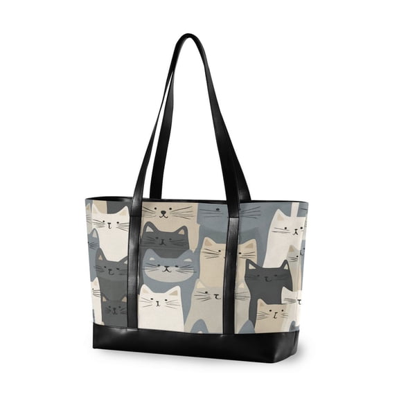 FORMRS Canvas Laptop Tote Bag for Women with 15.6" Computer Compartments Shoulder Handbag, Blue Cute Cats