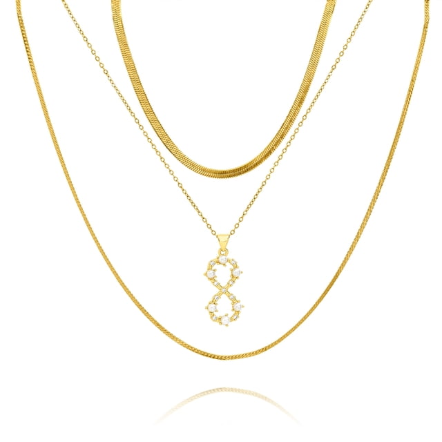 JeenMata Juego de 3 Collares con Dijes de Infinito y Eternidad en Oro Amarillo
