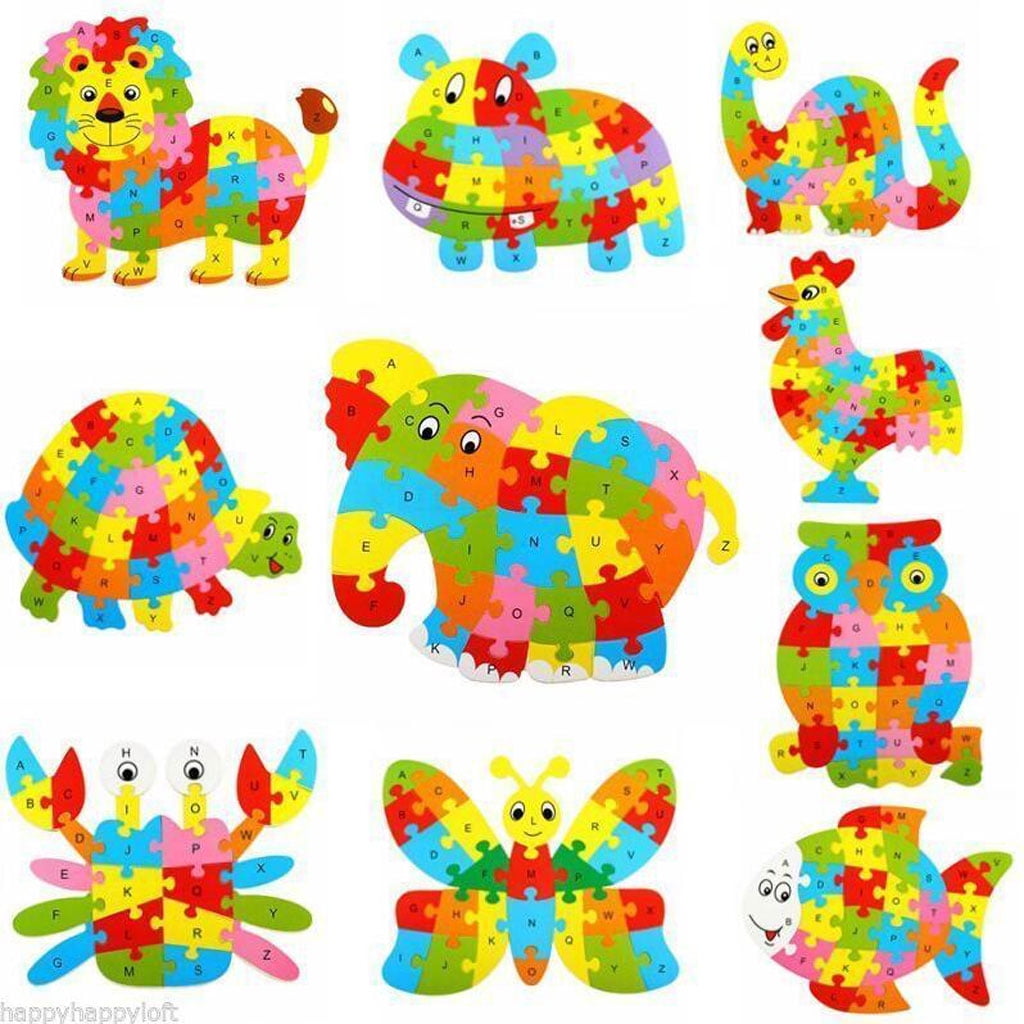 26pcs Wooden Puzzle Jigsaw Alphabet Number Block Kids Preschool Toy-Elephant 