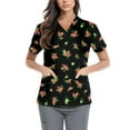 thumbnail image 2 of LHVUOA Scrub Tops for Women Casual Floral Printed Short Sleeved Diagonal Collar Shirts Comfy Working Uniforms with Pockets, 2 of 5