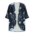 thumbnail image 4 of UPPADA Kimono Cardigan for Women Dressy Summer Floral Print 3/4 Sleeve Open Front Chiffon Beach Coverups Hawaiian Lightweight Loose Tops Navy,S, 4 of 6