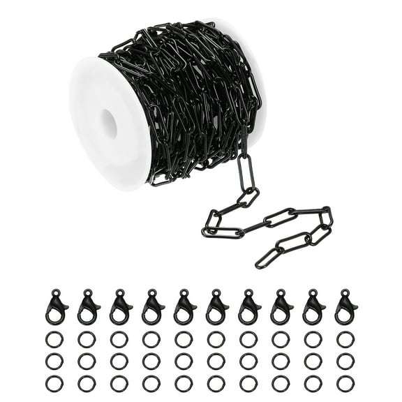 10 ft Chain for Jewelry Making Black with Jump Rings and Lobster Clasps