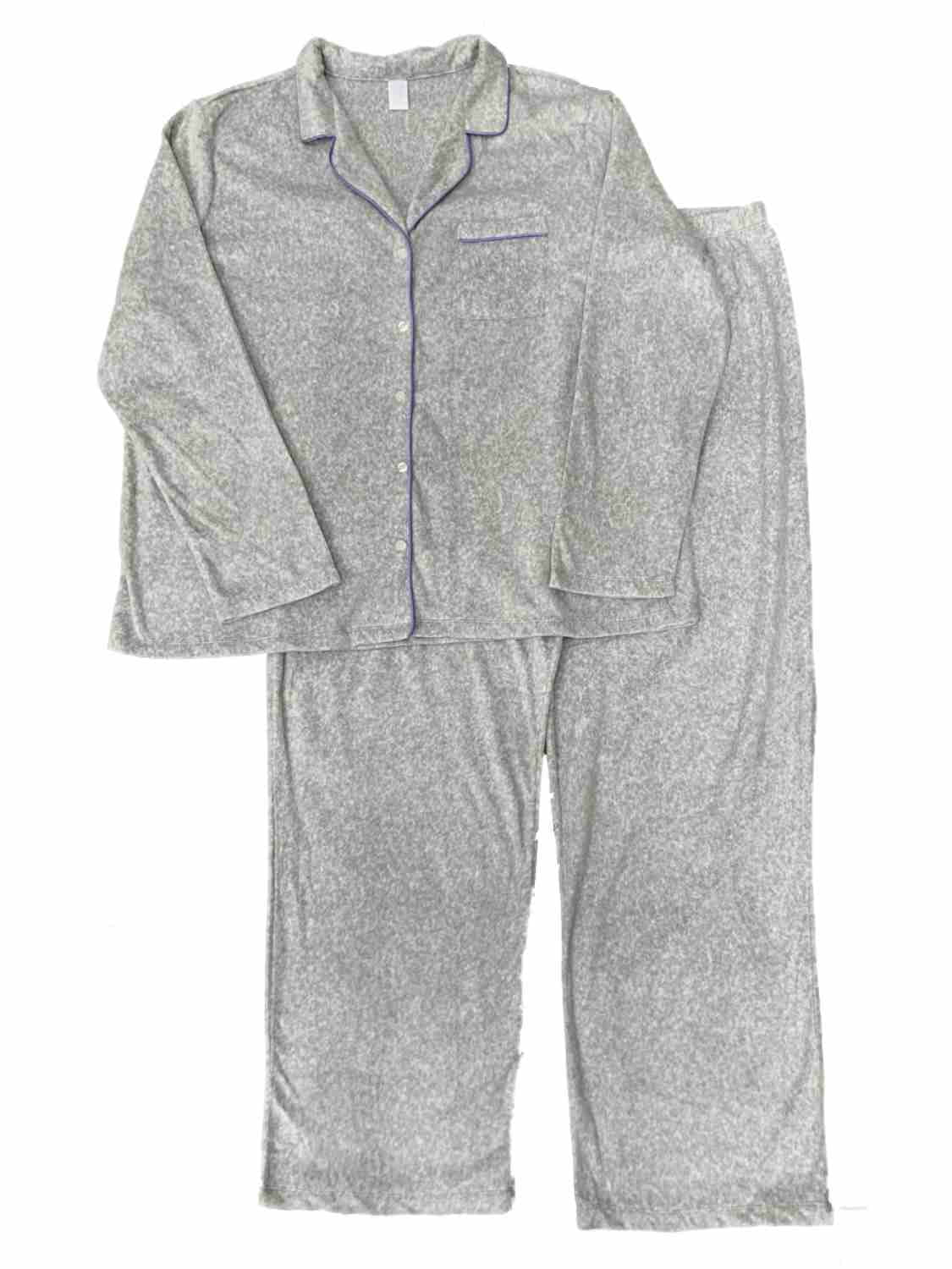 Adonna - Womens Gray & Lavender Trim Fleece Pajamas Button Front ...