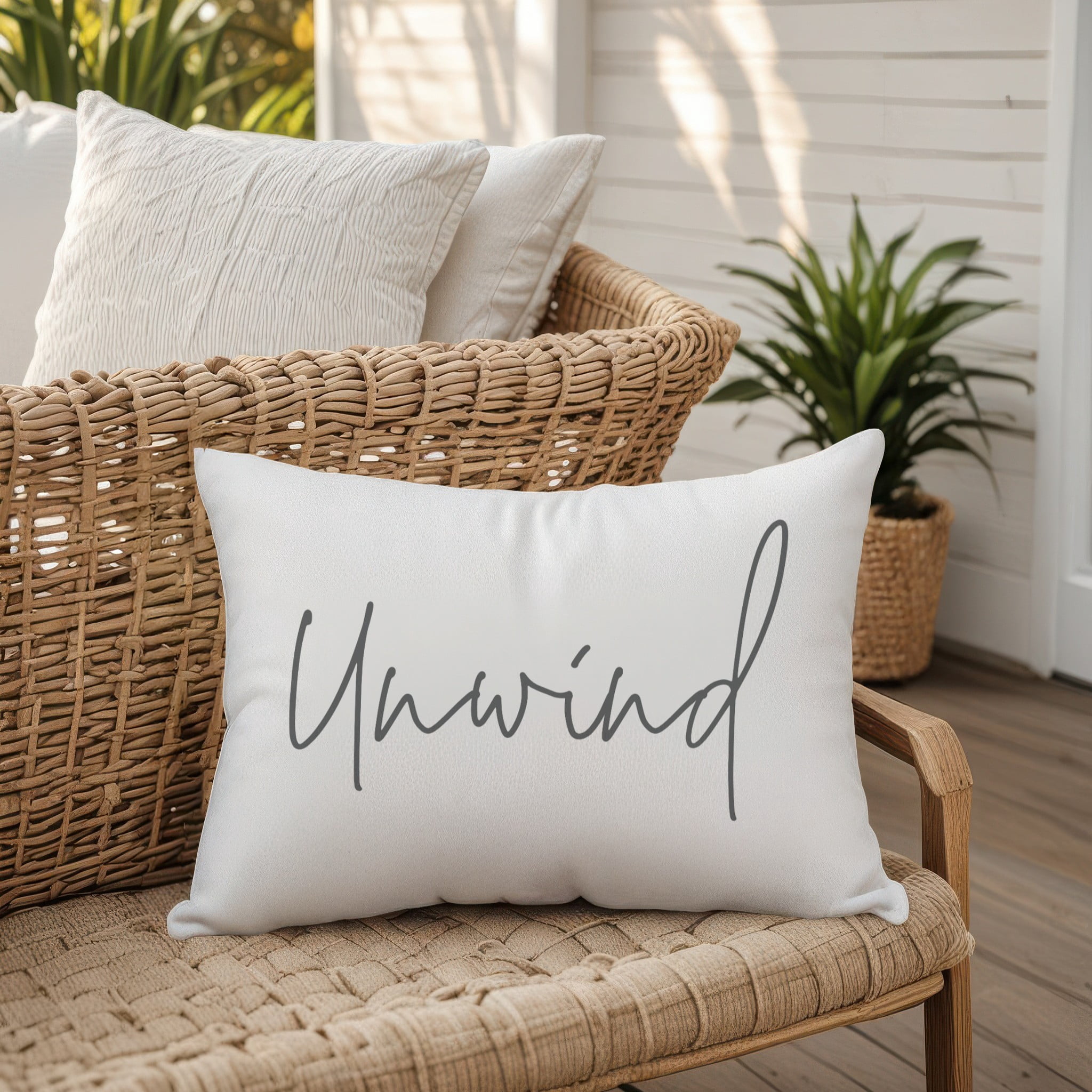 Creative Products Unwind Script White and Grey 14x20 Indoor / Outdoor Pillow