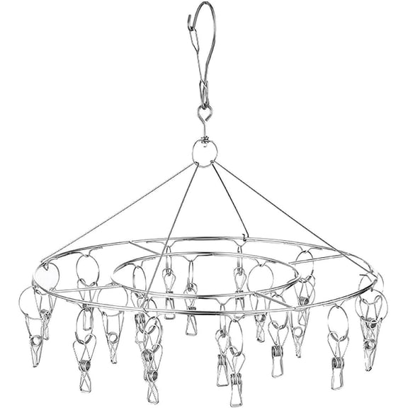 SkyAuks Clothes Drying Rack, Stainless Steel Round Coat Rack with 20 Clips, Silver