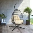 thumbnail image 2 of Abble Outdoor Wicker Hanging Basket Swing Chair with Cushion and Stand - Black & Beige, 2 of 5