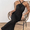thumbnail image 6 of zaveiop Women's Crochet Backless Halter Cover up Dress Self Tied Sheer Knitted Bikini Coverups (Black, M), 6 of 7