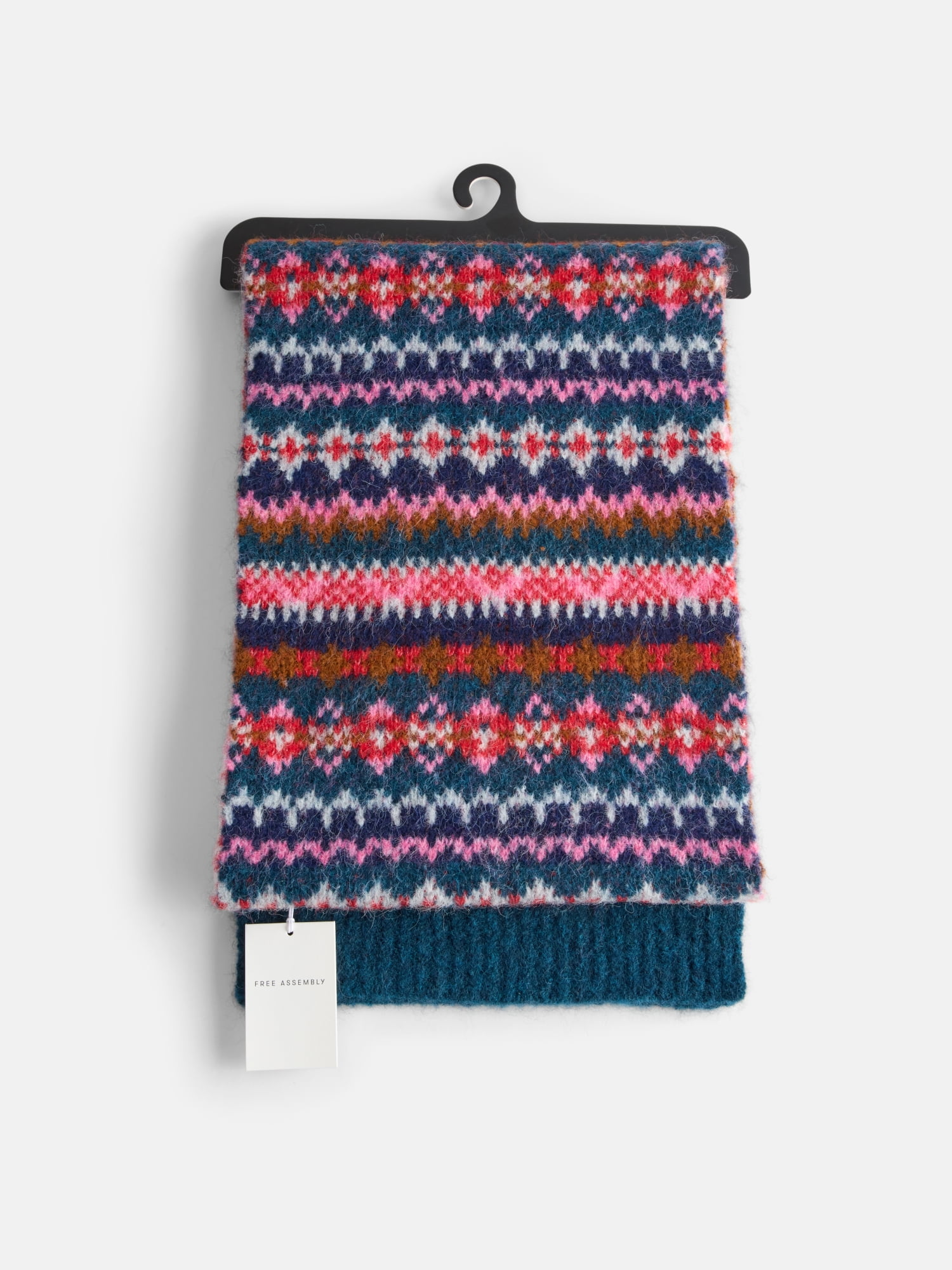 Free Assembly Women's Fair Isle Oblong Scarf, Dark Blue
