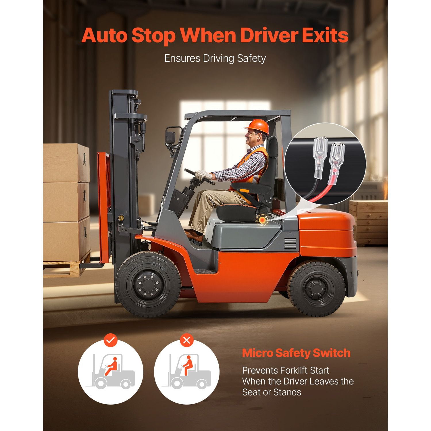 Universal Forklift Seat, Tractor Seat with Adjustable Back, Armrest, Headrest & Safety Belt, Secure Tractor Seat with Micro Switch, Ergonomic Lawnmower Seat for Skid Loader Bulldozer