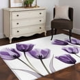 thumbnail image 3 of Purple Tulip Washable Area Rug 3x5 Minimalist Modern Flowers Art Low-Profile Large Area Rugs with Non Slip Backing Indoor Floor Carpet for Entrance Living Room Bedroom Home Office, 3 of 9