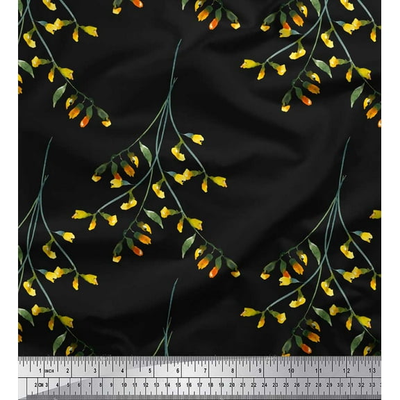 Soimoi Black Cotton Duck Fabric Leaves Watercolor Decor Fabric Printed Yard 42 Inch Wide