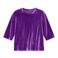 thumbnail image 4 of Tfken Summer Girls Tshirts 3/4 Sleeve Crew Neck Solid Color Tops Fashion Daily Wear Children Soft Tops Purple Size 11-12 Years, 4 of 4
