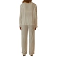 thumbnail image 6 of Douhoow Womens Two Piece Vacation Outfits Beach Buttons Down Shirts Top Wide Leg Pants Casual Set, 6 of 9