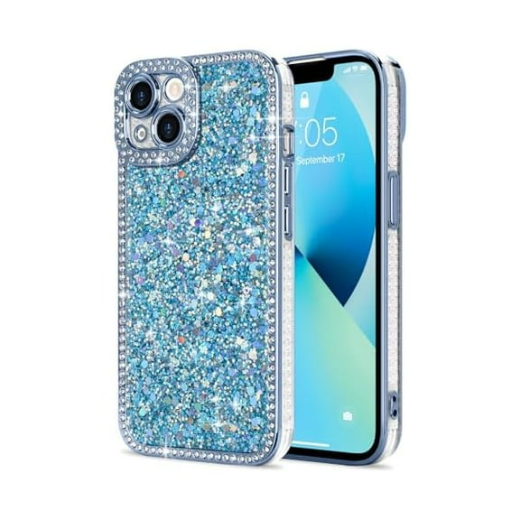 for iPhone 13 Case Glitter, Luxury Shiny Bling Sparkly Phone Cover with Crystal Diamonds Rhinestone for Women Girls Soft TPU Slim Shockproof Protective Phone Case for iPhone 13 6.1", Blue