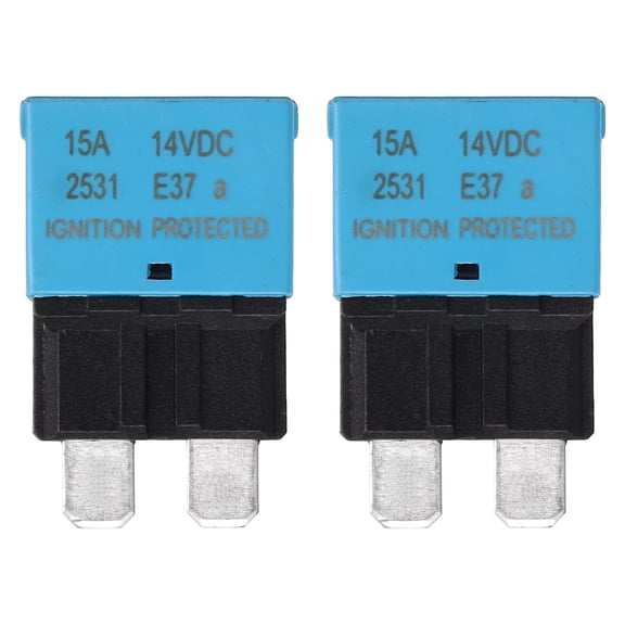 Automotive Resettable Fuse, 14V DC 15A E37 Low Profile ATC/ATO Automotive Blade Circuit Breaker Reset Fuses for Car, Truck, RV, SUV, Marine, Boat, Motorcycle, Pack of 2