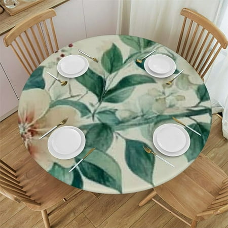 

Orinice Flowers Leaves Border Round Tablecloth Stain-Resistant Washable Fabric 100% Polyester Waterproof Ideal for Indoor Outdoor Restaurants Weddings Parties 54 -58