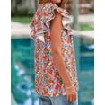 thumbnail image 6 of FreshPretty Womens Tops Dressy Casual Spring Summer Shirts Boho Floral V Neck Ruffle Cap Sleeve Business Work Blouses, 6 of 9