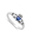 thumbnail image 4 of CHOOSE YOUR COLOR Sterling Silver Claddagh Ring Blue Simulated Sapphire Traditional Irish Band CZ Female Size 2, 4 of 4