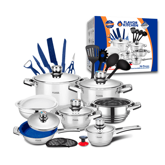 Batería de Cocina Flavor Kitchen Acero Inox Quirúrgico 26 Pz