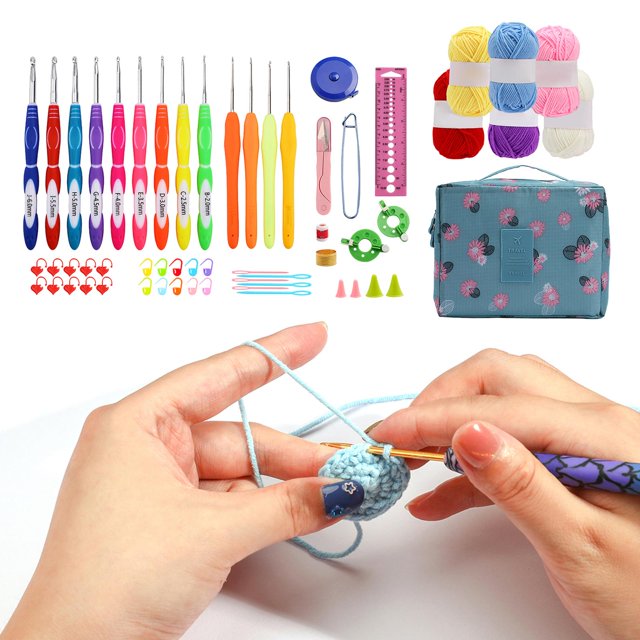 Juego de 13 ganchos de ganchillo + 6 de agujas de tejer con mango ergonómico, estuche de almacenamiento, 6 herramientas de costura de lana para Macarena Ganchos De Ganchillo