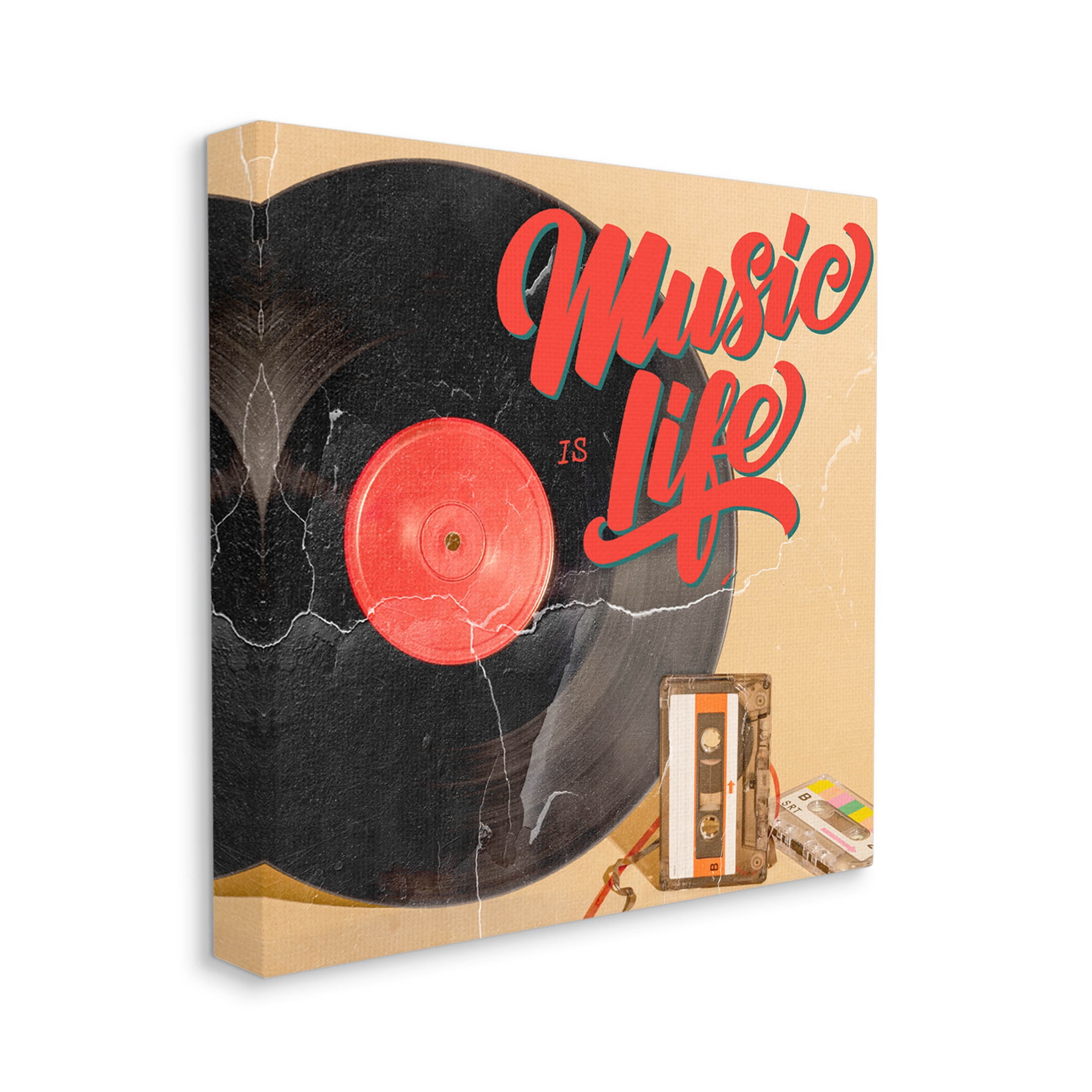 Music Is Life Vintage Cassette Inspirational Graphic Art Gallery Wrapped Canvas Print Wall Art