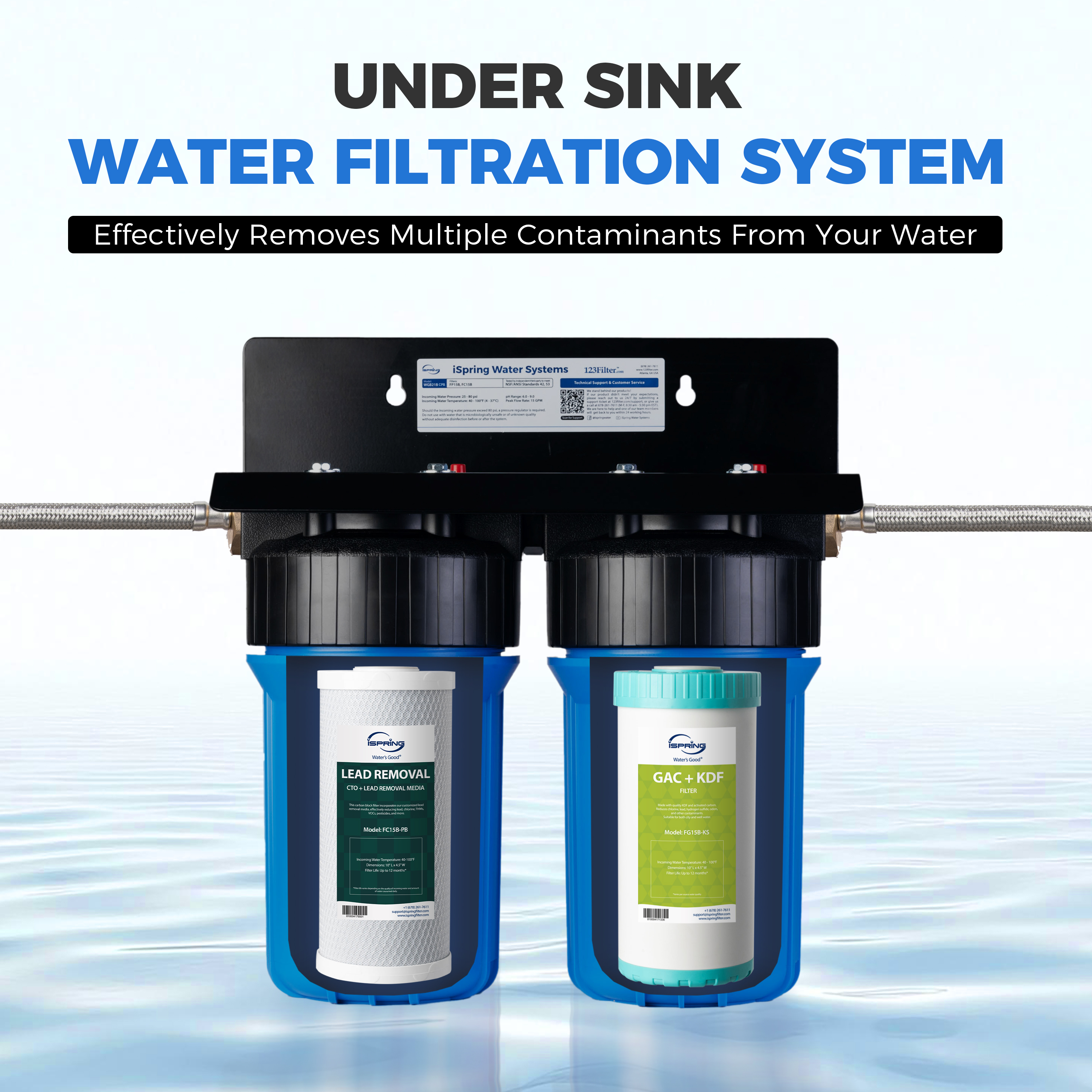 iSpring F2US21B-CPB Direct Connect US21B-CPB Replacement Filter Set, 4.5"x10" Undersink Water Filtration, Lead-Removal, GAC+KDF Cartridges