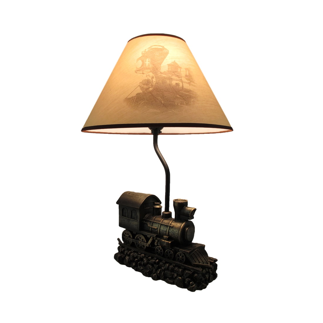 Zeckos Light in the Tunnel Steam Train Engine Table Lamp with Shade